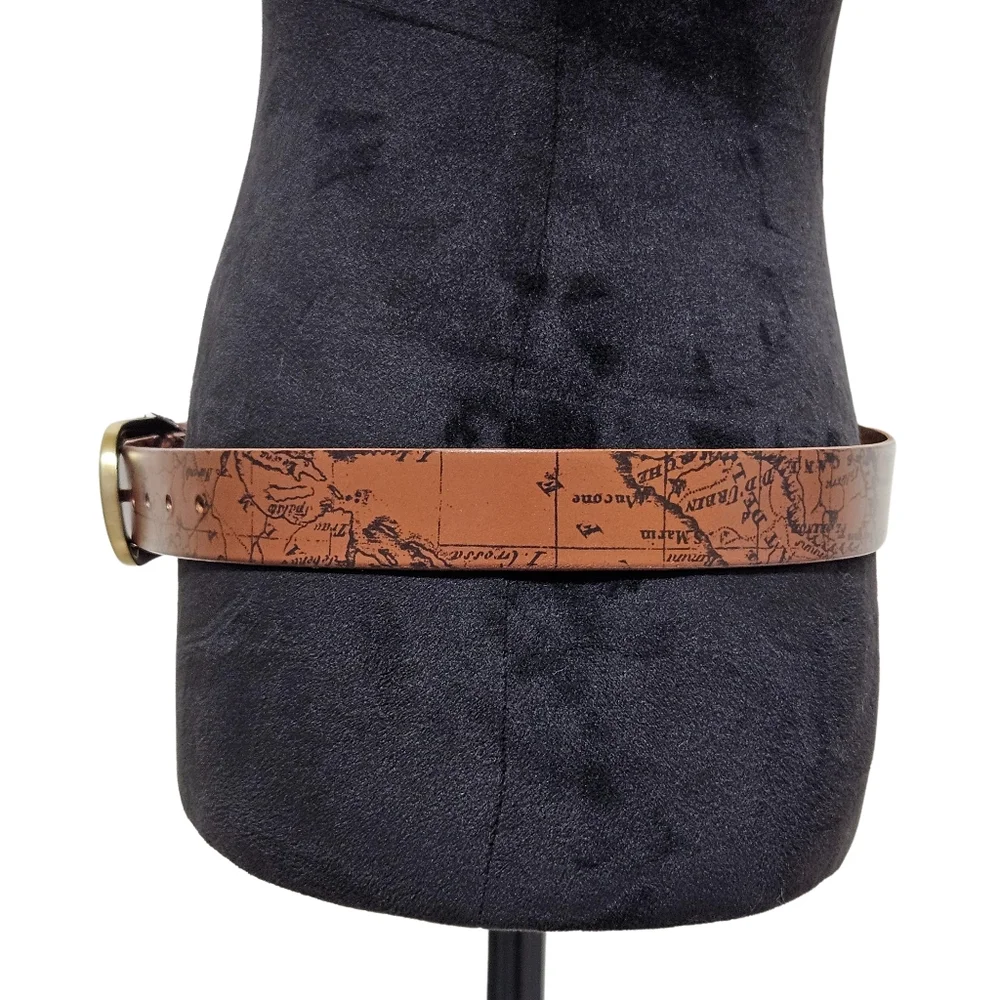 Patricia Nash Belt Brown Leather Vietri Map Gold Tone Buckle Boho